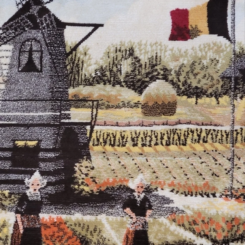 VTG Large Holland Tapestry with Fringe 66x28 Windmill & Flags